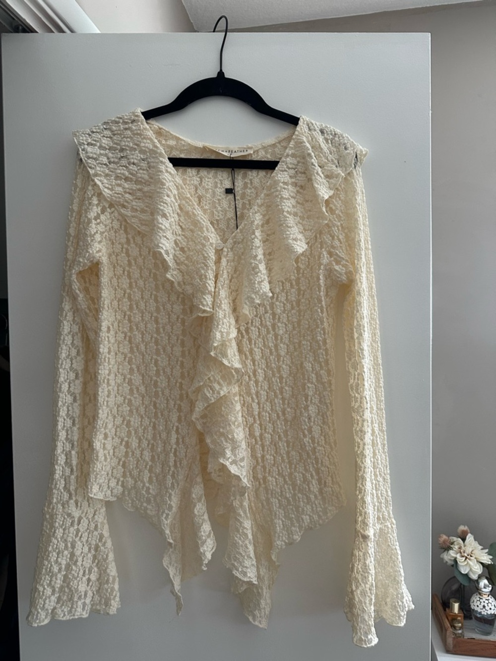 Women's Cream Lace Ruffle Blouse